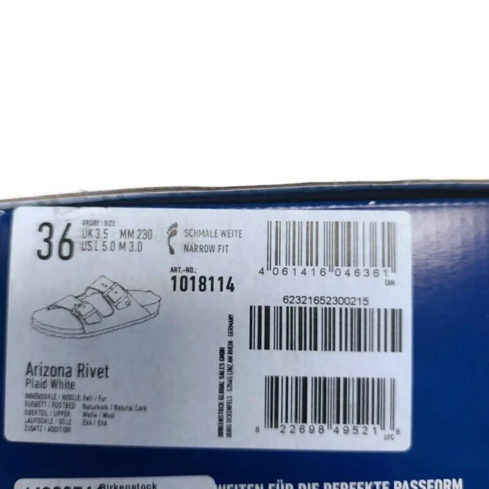 Birkenstock Arizona Rivet Fur Lined Wool Sandals Womens Size 5 Plaid White EU 36 - Picture 9 of 10